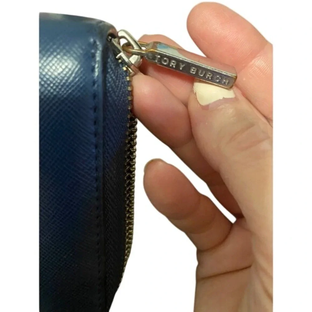 Tory‎ Burch Navy Blue Saffiano Leather Zip Around Continental Wallet